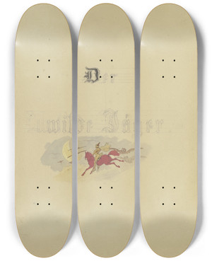 Triptych art skateboard deck of Eugen Klimsch Titelblatt Der Wilde Jger by Eugen Klimsch (1839-1896)