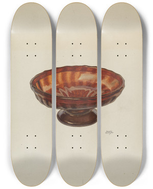 Triptych art skateboard deck of Beverly Chichester Dish With Foot by Beverly Chichester (20-)