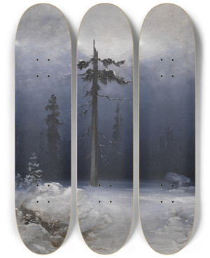 Triptych art skateboard deck of Peder Balke Tree In A Wintry Forest by Peder Balke (1804-1887)