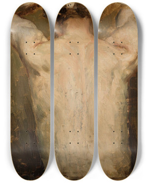 Triptych art skateboard deck of Jan Cigliski Female Model Back by Jan Ciaglinski (1858-1913)