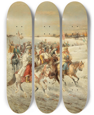 Triptych art skateboard deck of Adolf Baumgartnerstoiloff Cossack Wedding by Adolf Baumgartner Stoiloff (1850-1924)