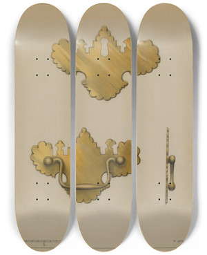 Triptych art skateboard deck of Philip Johnson Drawer Pull_6 by Philip Johnson