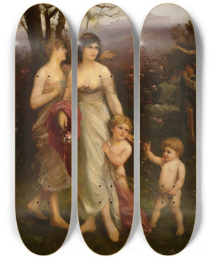 Triptych art skateboard deck of Wilhelm Kray Summer by Wilhelm Kray (1828-1889)