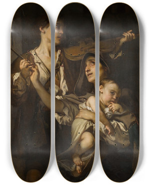 Triptych art skateboard deck of Louis Gallait Maternity_2 by Louis Gallait (1810-1887)