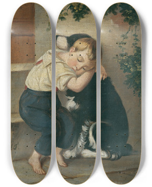 Triptych art skateboard deck of Maria Theresia Knabe Mit Hund by Maria Theresia (1817-1886)