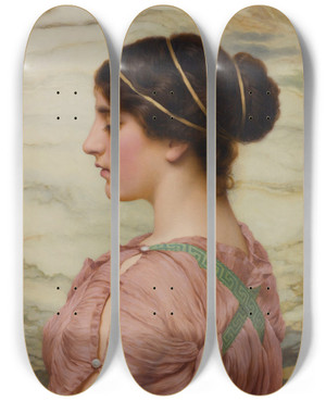 Triptych art skateboard deck of John William Godward Marcella by John William Godward (1861-1922)
