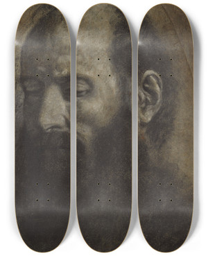 Triptych art skateboard deck of Giovanni Girolamo Savoldo Saint Paul by Giovanni Girolamo Savoldo (1485-1548)