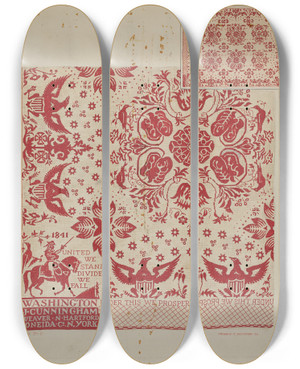 Triptych art skateboard deck of Howard H Sherman Handwoven Coverlet_4 by Howard H Sherman