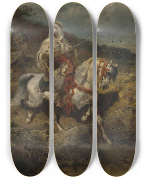 Triptych art skateboard deck of Adolf Schreyer Mounted Arab by Adolf Schreyer (1828-1899)