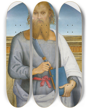 Triptych art skateboard deck of Pietro Perugino Saint Bartholomew by Pietro Perugino (1450-1523)