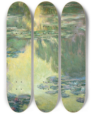 Triptych art skateboard deck of Claude Monet Waterlilies_2 by Claude Monet (1840-1926)