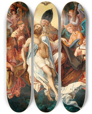 Triptych art skateboard deck of Michiel Coxie The Holy Trinity by Michiel Coxie (1499-1592)