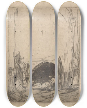 Triptych art skateboard deck of Marius Bauer Bazaar In Constantinopel_3 by Marius Bauer (1867-1932)