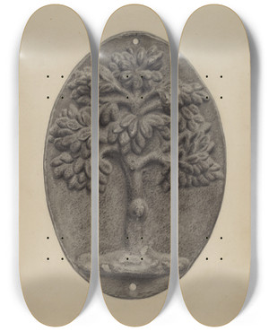 Triptych art skateboard deck of Milton Grubstein Firemark by Milton Grubstein