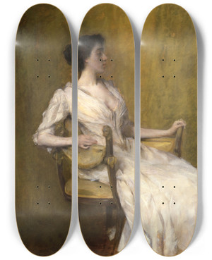 Triptych art skateboard deck of Thomas Wilmer Dewing Lady In White by Thomas Wilmer Dewing (1851-1938)