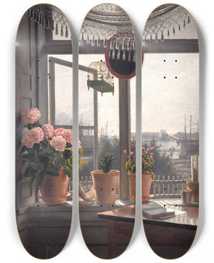 Triptych art skateboard deck of Martinus Rrbye View From The Artists Window by Martinus Rorbye (1803-1848)