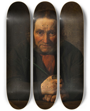 Triptych art skateboard deck of Carl Richardt Portrait Of A Sailor Holding A Pipe by Carl Richardt (1816-1887)