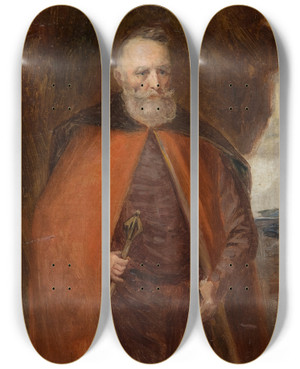 Triptych art skateboard deck of Leon Kapliski Portrait Of Jan Karol Chodkiewicz Study by Leon Kaplinski (1826-1873)