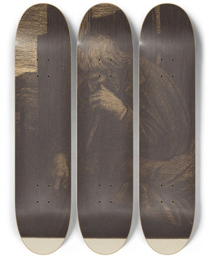 Triptych art skateboard deck of Alphonse Legros Thinker Le Penseur by Alphonse Legros (1837-1911)