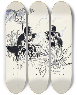 Triptych art skateboard deck of F Ockerse Drinkende Nieuwguineers by F Ockerse (20-)