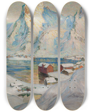 Triptych art skateboard deck of Anna Boberg An Arctic Spring Day Study From North Norway by Anna Boberg (1864-1935)