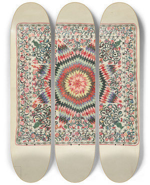 Triptych art skateboard deck of Irene Schaefer Patchwork And Applique Quilt_2 by Irene Schaefer