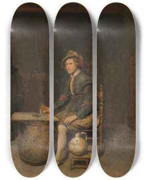Triptych art skateboard deck of Philips Koninck Seated Hunter In A Tavern by Philips Koninck (1619-1688)