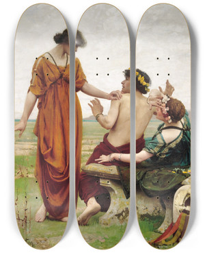 Triptych art skateboard deck of Thomas Cooper Gotch Destiny by Thomas Cooper Gotch (1854-1931)