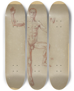 Triptych art skateboard deck of Franz Von Stuck Studie Zu Orpheus Und Die Tiere by Franz Von Stuck (1863-1928)