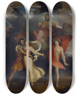 Triptych art skateboard deck of Samuel Finley Breese Morse The Judgment Ofjupiter by Samuel Finley Breese Morse (1791-1872)