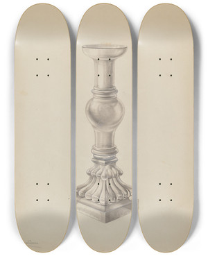 Triptych art skateboard deck of Charles Caseau Candlestick_3 by Charles Caseau (1880)