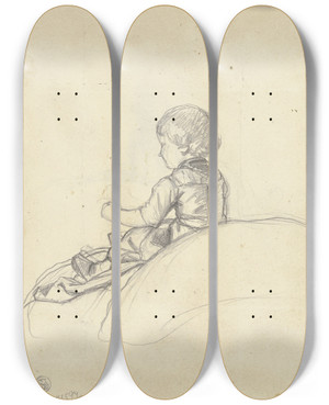 Triptych art skateboard deck of Jakob Becker Sitzendes Kleines Mdchen Rckenfigur by Jakob Becker (1810-1872)