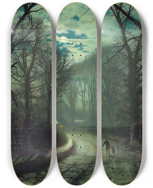 Triptych art skateboard deck of John Atkinson Grimshaw Nearing Home by John Atkinson Grimshaw (1836-1893)