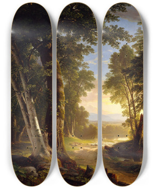 Triptych art skateboard deck of Asher Brown Durand The Beeches by Asher Brown Durand (1796-1886)