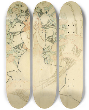 Triptych art skateboard deck of Alphonse Mucha Study For Monte Carlo by Alphonse Mucha (1860-1939)