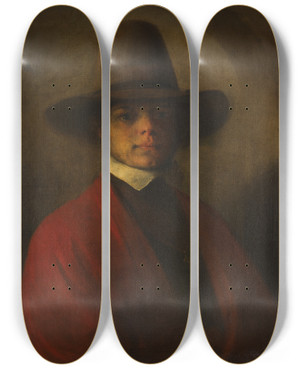 Triptych art skateboard deck of Barent Fabritius Selfportrait by Barent Fabritius (1624-1673)