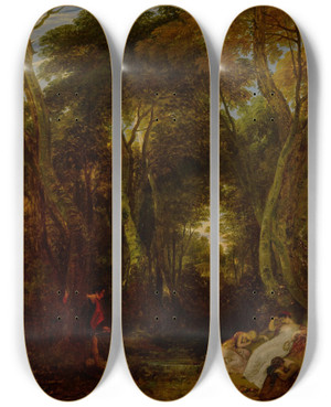 Triptych art skateboard deck of Thomas Stothard Cimon And Iphigenia by Thomas Stothard (1755-1834)