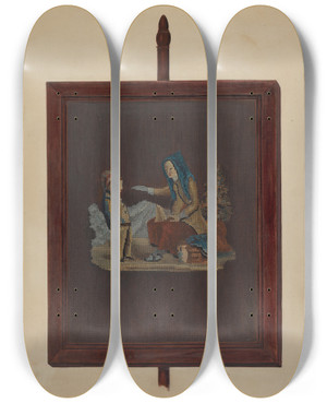 Triptych art skateboard deck of Charles Bowman Fire Screen by Charles Bowman