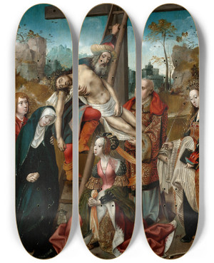 Triptych art skateboard deck of Cornelis Engebrechtsz Thedeposition by Cornelis Engebrechtsz (1461-1527)