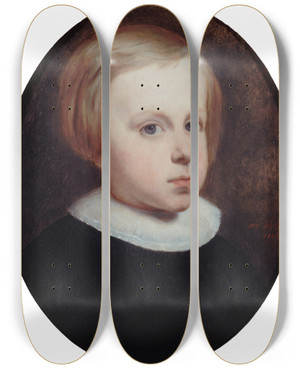 Triptych art skateboard deck of Ary Scheffer Portrait Denfant by Ary Scheffer (1795-1858)