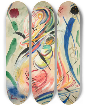 Triptych art skateboard deck of Rudolf Bauer Untitled Seaforms by Rudolf Bauer (1889-1953)
