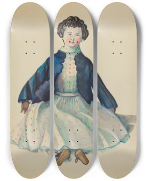Triptych art skateboard deck of Mina Lowry Doll_2 by Mina Lowry (1894-1942)