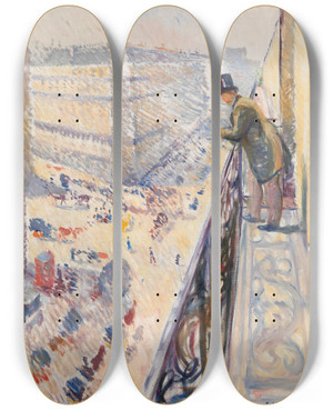 Triptych art skateboard deck of Edvard Munch Rue Lafayette by Edvard Munch (1863-1944)