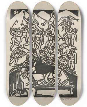 Triptych art skateboard deck of Tadeusz Makowski Hola Hola Carol by Tadeusz Makowski (1882-1932)