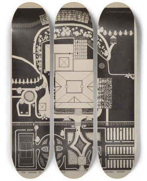 Triptych art skateboard deck of Gilbert Sackerman Garden Of Thomas Veitch by Gilbert Sackerman (20-)