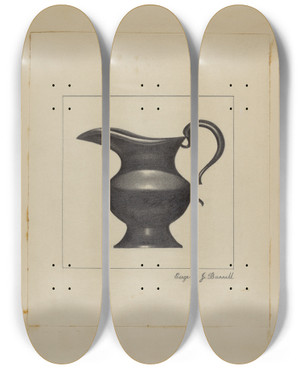 Triptych art skateboard deck of Eugene Barrell Pewter Pitcher by Eugene Barrell