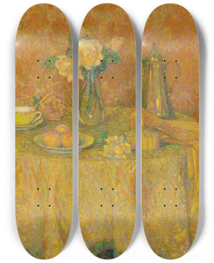 Triptych art skateboard deck of Henri Le Sidaner La Table Harmonie Jaune by Henri Le Sidaner (1862-1939)