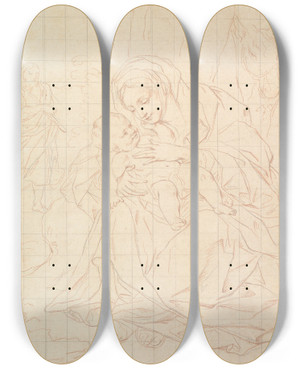 Triptych art skateboard deck of Anton Raphael Mengs Rest On The Flight Into Egypt by Anton Raphael Mengs (1728-1779)