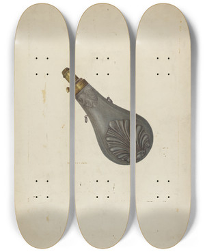 Triptych art skateboard deck of Robert Clark Powder Flask by Robert Clark