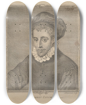 Triptych art skateboard deck of Alexander Bannerman Frederick Zucchero by Alexander Bannerman (1730-1780)